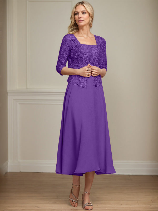 Vestido de gasa con encaje y lentejuelas para madre de la novia, corte A, largo hasta la rodilla