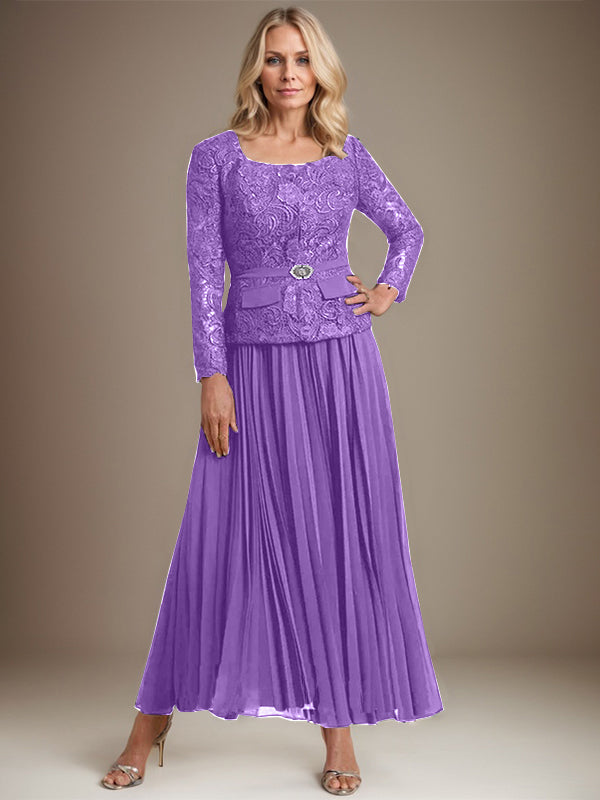 Vestido de gasa para madre de la novia con corte A, cuadrado, largo hasta los tobillos, con pliegues