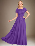 Vestido de gasa para madre de la novia, corte A, largo hasta el suelo, con apliques y lentejuelas
