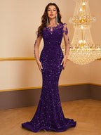 Damen-Ballkleid mit kontrastierenden Pailletten und Meerjungfrauen-Saum 