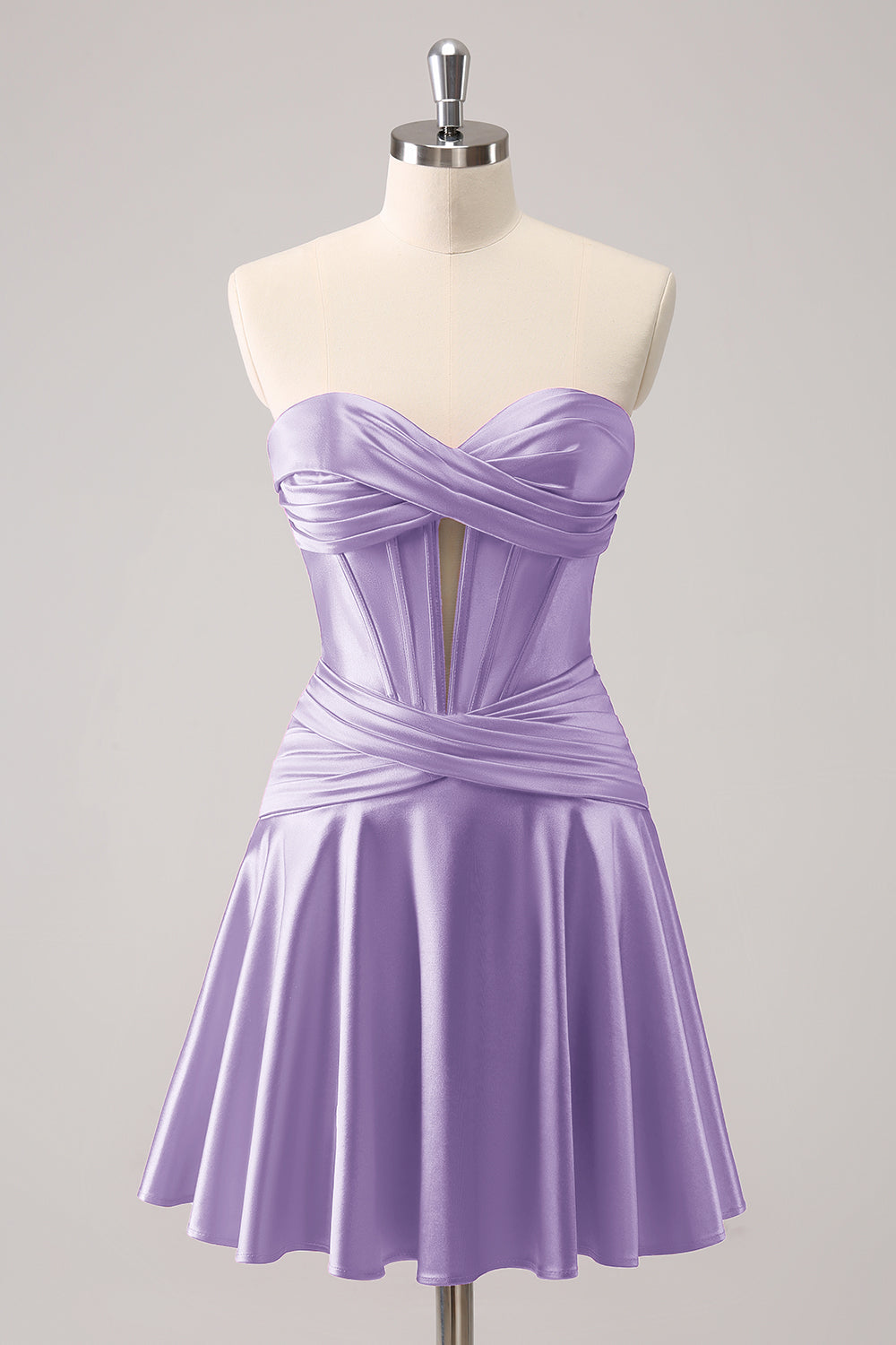 Hermoso vestido de fiesta fucsia con escote en forma de A, corsé cruzado y volantes