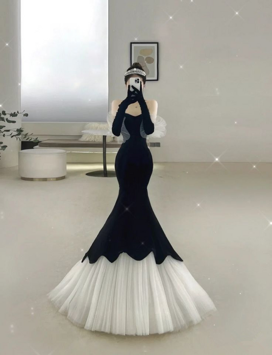 Atemberaubendes schwarzes Meerjungfrau-Abendkleid, Festzugskleid Y4555