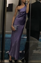 Vestido de noche largo morado elegante con un solo hombro y vestido de recepción morado Y7273
