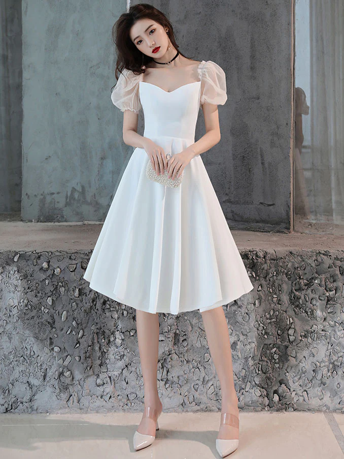 Weißes Satin-Kurzballkleid, weißes Homecoming-Kleid, Y2423