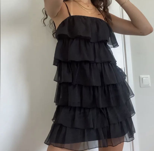 Schwarzes Tüll-Lage-Heimkehrkleid, Schwarzes Abschlusskleid Y2297