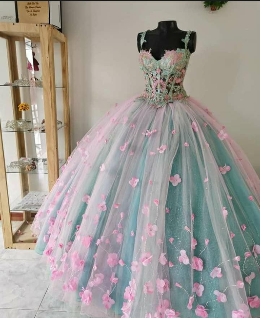 Women's Quinceanera Ball Gown Application Prom Formal Evening Party Gowns for Sweet 15 16 Y2643