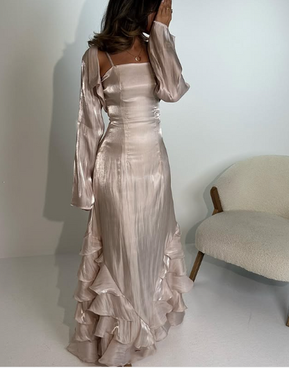 Vintage Prom Dresses with Pleated Ruffles Floor Length Evening Gown Y4595