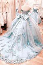 Vestido de quinceañera con lazo en la espalda y hombros descubiertos para fiesta de 15 años Y7248