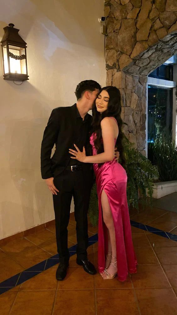 Vestido de fiesta largo con cuentas y corte sirena de satén con abertura para cumpleaños Y7718