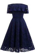 Vestido de fiesta azul marino oscuro con encaje y corte A Y1160