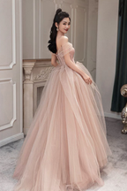 Rosa Tüll Langes Ballkleid Rosa Abendkleid Y1825