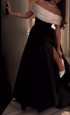 Vestidos de fiesta de satén blanco y negro de lujo con cola desmontable, vestido de noche para cóctel hecho a medida Y5025
