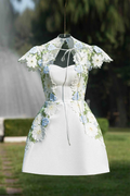 Vestido mini de fiesta de manga corta con corte en A Y2740