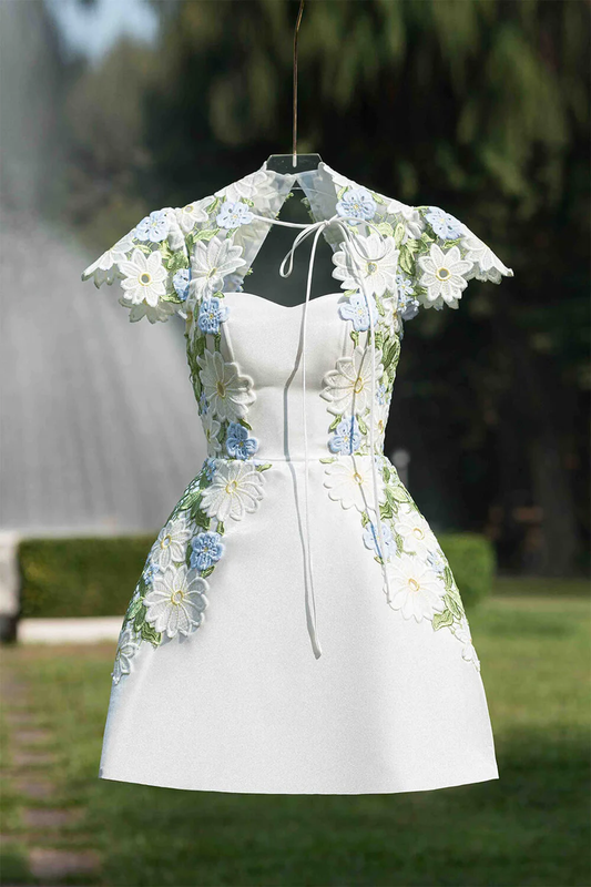 Vestido mini de fiesta de manga corta con corte en A Y2740