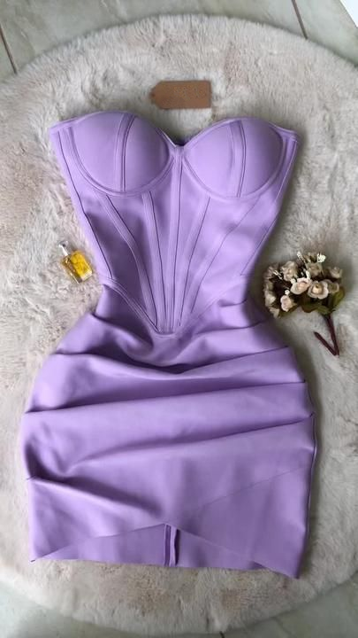 Vestido mini de fiesta lavanda, sin tirantes, drapeado y vendaje, vestido lavanda para fiesta de bienvenida Y4037