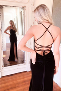 V-Ausschnitt, rückenfreies schwarzes Samt-Langballkleid mit Schlitz, rückenfreies schwarzes Formkleid, langes schwarzes Samt-Abendkleid Y222
