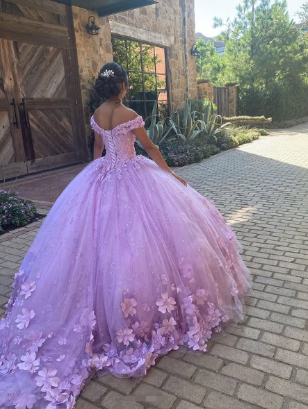 Lujoso vestido de fiesta lavanda con hombros descubiertos, vestido de quinceañera, vestido de princesa Y7182