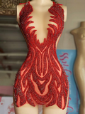 Durchsichtiges, luxuriöses, kurzes, rotes Mini-Heimkehrkleid für afrikanische schwarze Mädchen, Y4424