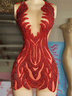 Durchsichtiges, luxuriöses, kurzes, rotes Mini-Heimkehrkleid für afrikanische schwarze Mädchen, Y4424