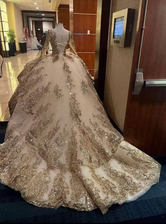 Vestidos de lujo con mangas largas y purpurina, románticos vestidos de baile de tul con apliques Y443