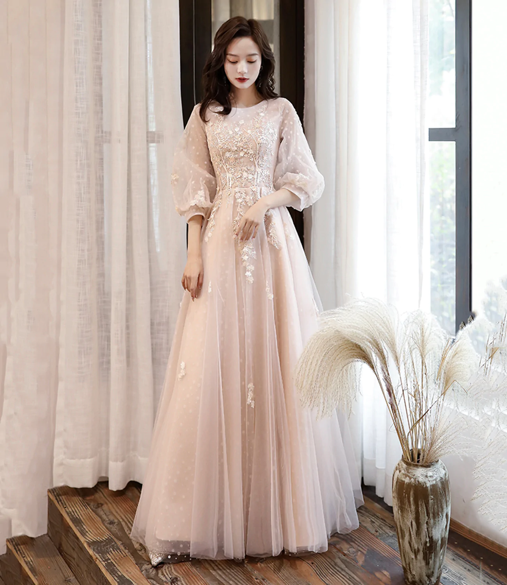 Lindo vestido de fiesta largo de tul con encaje, vestido de noche de corte A Y1291