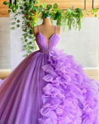 Vestido de fiesta morado de tul con escote en V y corte en A, vestido de princesa morado, vestido de hada Y6590