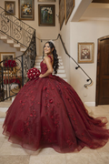 Burgunder Ballkleid mit Blumen, Sweet 16 Kleid, Burgunder Quinceanera Kleid Y2345