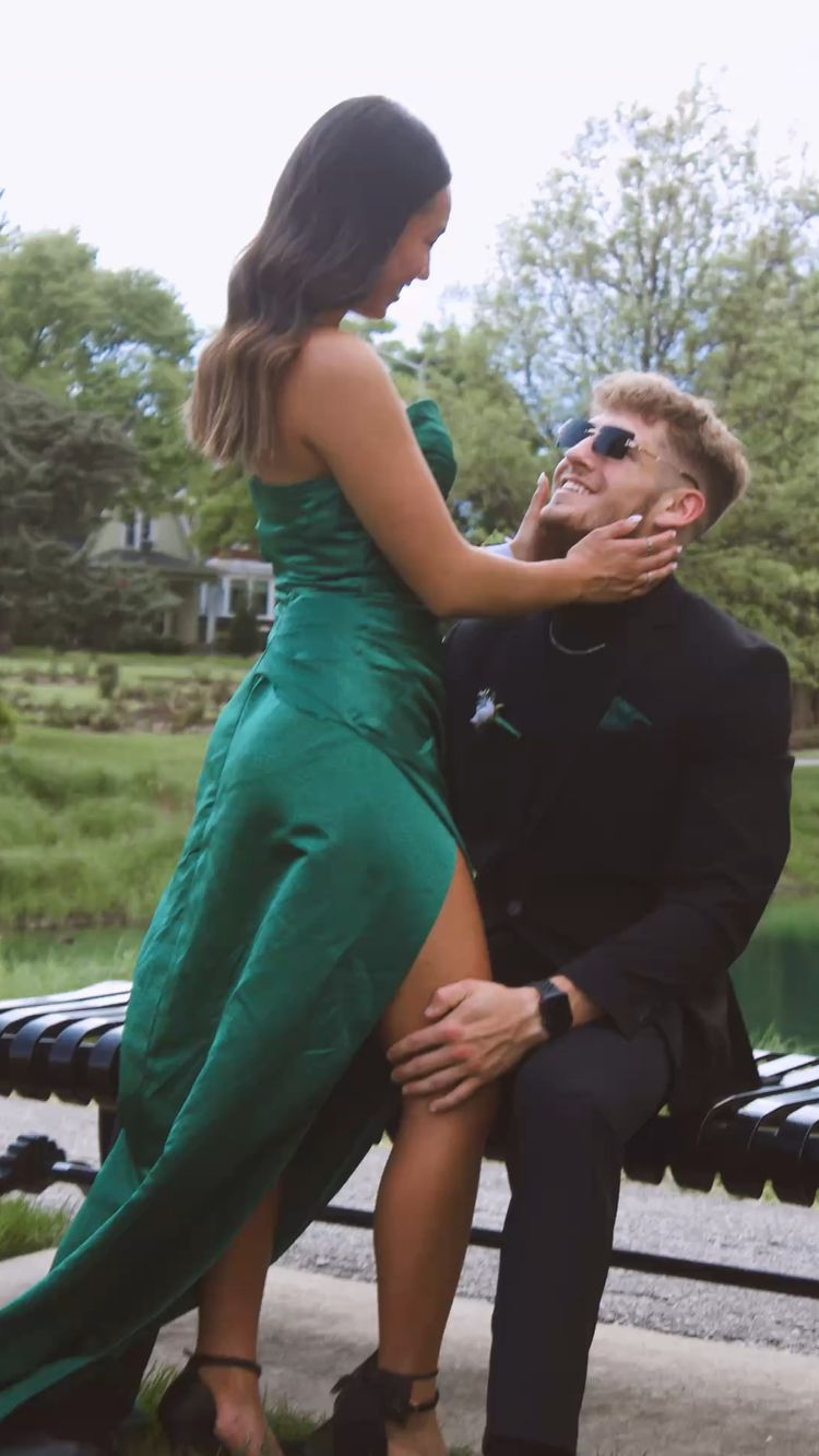 Vestido de fiesta largo de satén verde con escote corazón, vestido de noche encantador Y1735