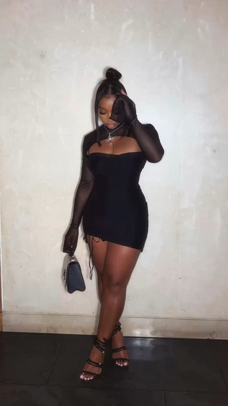 Vestido negro sexy ajustado al cuerpo, minivestido de fiesta Y2755