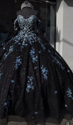 Vestido de quinceañera único en negro y azul claro, vestido de princesa, vestido de fiesta para dulces 16, Y4319