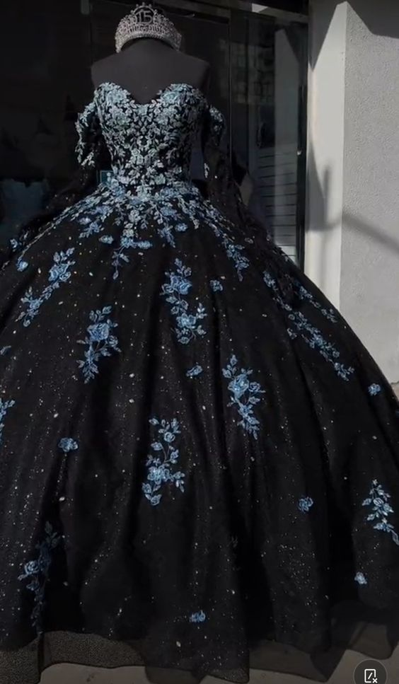 Vestido de quinceañera único en negro y azul claro, vestido de princesa, vestido de fiesta para dulces 16, Y4319