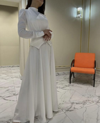 Vestido de noche elegante blanco de corte A y manga larga, vestido de fiesta único Y6885