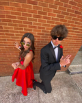 Vestido de fiesta de satén rojo con corte en A, vestido de graduación rojo sin mangas Y2224