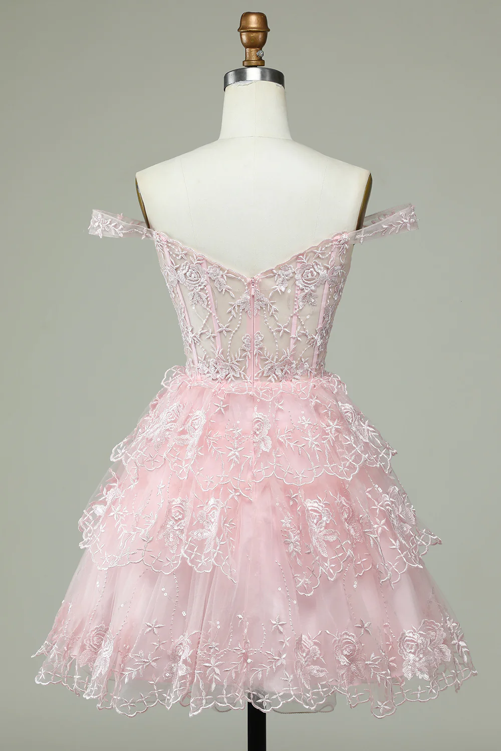 Rosa Off The Shoulder Korsett Homecoming Kleid mit Spitze, Y2471