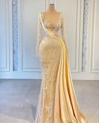 Elegante Hot Yellow Applique Long Sleeves Brautkleider Frauen Formal Pageant Kleid Y899