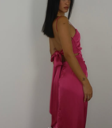 Vestido de fiesta largo sexy rosa intenso con escote en V y espalda descubierta Y7894