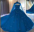 Herzförmiger Ausschnitt Tüll Spitze Ballkleid mit Cape Prinzessin Kleid Y673