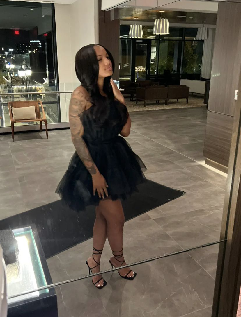 Vestido de fiesta de tul negro, vestido corto negro para el regreso a casa Y4518