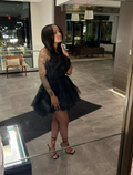 Vestido de fiesta de tul negro, vestido corto negro para el regreso a casa Y4518