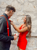 Rotes ärmelloses Homecoming-Kleid mit V-Ausschnitt, Partykleid Y2662