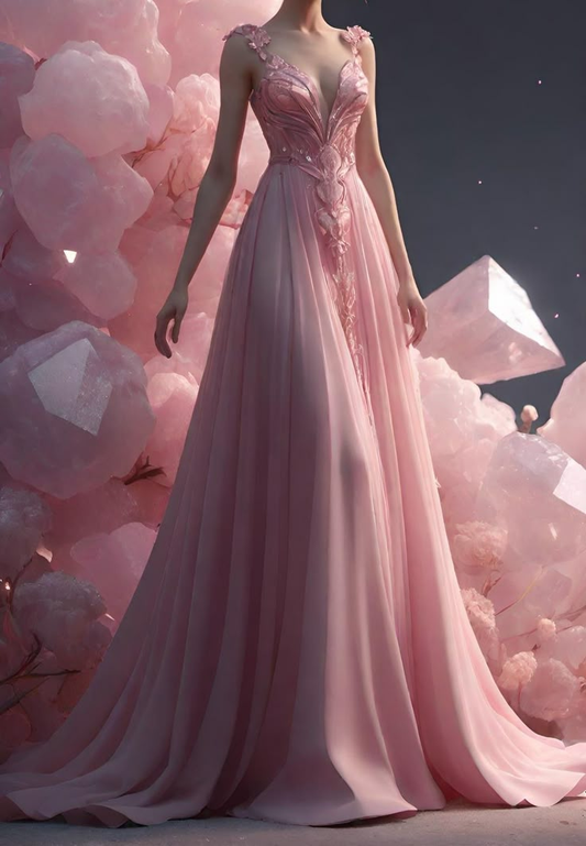Elegante vestido de fiesta largo de noche con apliques rosas Y8353