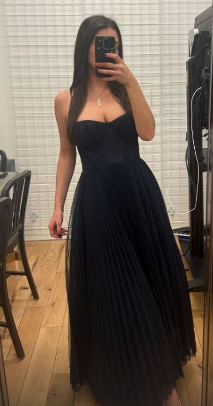 Vestido de fiesta midi de tul verde plisado con tirantes finos, elegante, corte en A, Y8452