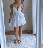 Vestido de fiesta blanco con tirantes finos y escote en V Y2849