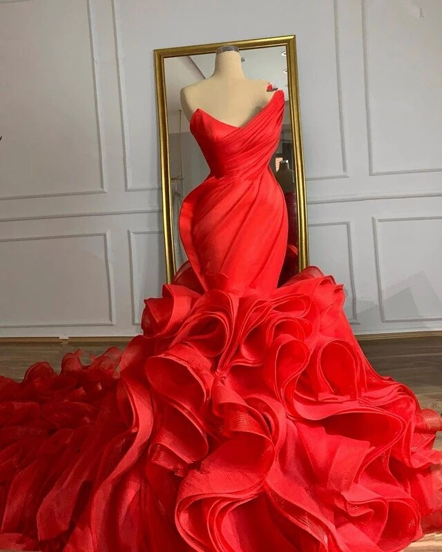 Damen Meerjungfrau Brautkleid Gothic Organza Korsett Kaskadierende Rüschen Rücken Schleppe Brautkleid Y988