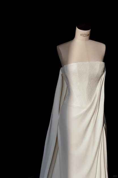 Vestido de fiesta largo de satén con encaje, sencillo y sin tirantes, vestido de noche blanco Y8689