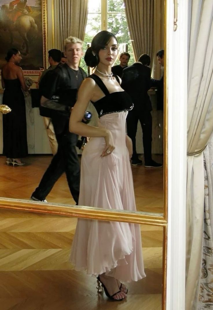 Elegante vestido de fiesta con tirantes finos, rosa, corte A, vestido de noche largo Y7900