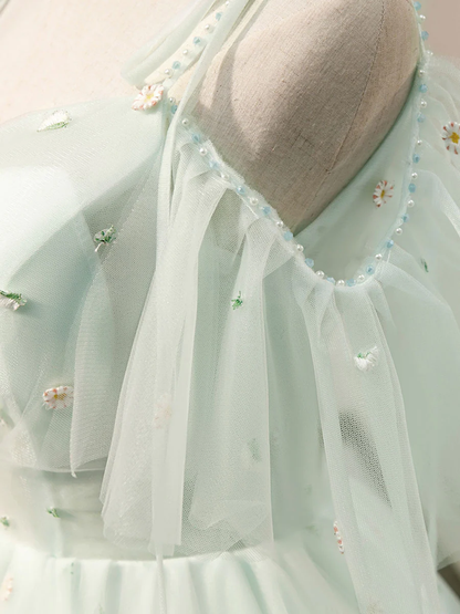 Vestidos cortos de tul con escote corazón, sencillos y abullonados, color verde, para el regreso a casa Y2409