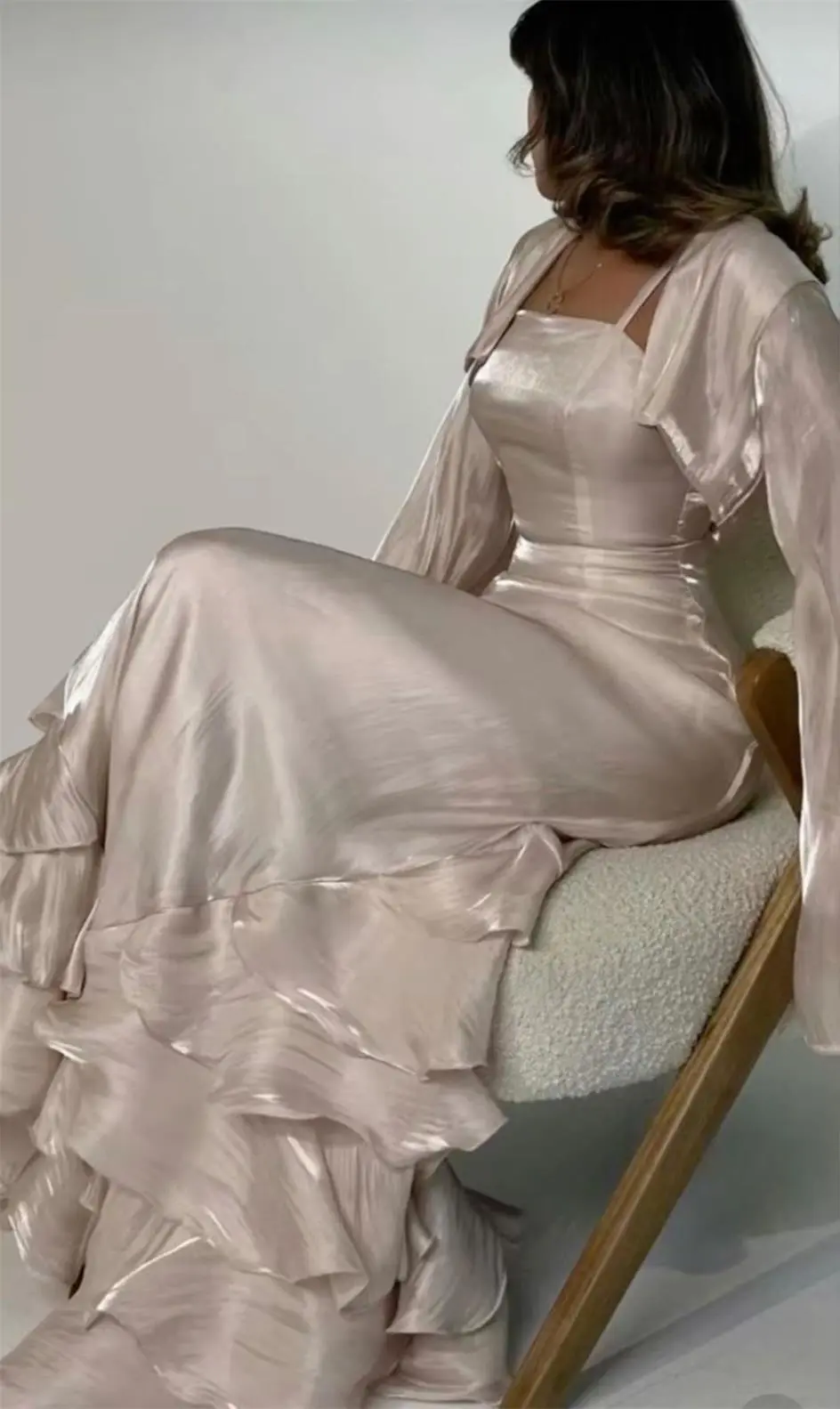 Vintage Prom Dresses with Pleated Ruffles Floor Length Evening Gown Y4595