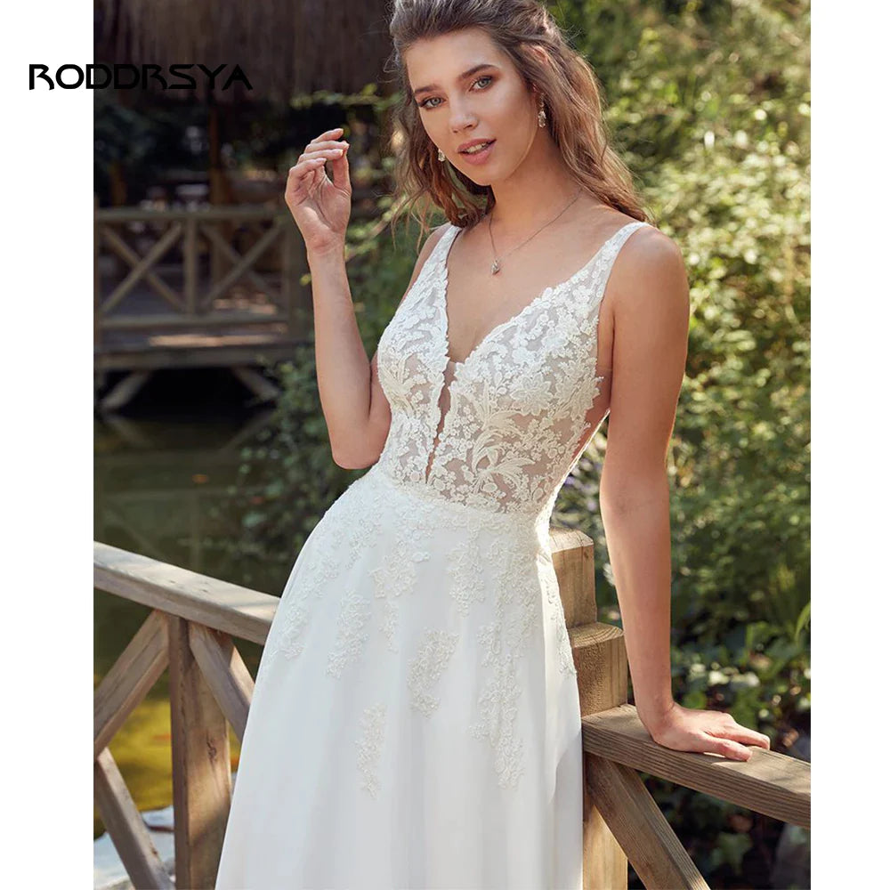 RODDRSYA Boho Wedding Dresses For Women V-Neck Appliques Backless Bridal Gown With Button Vestidos De Novia Custom Made-payinti