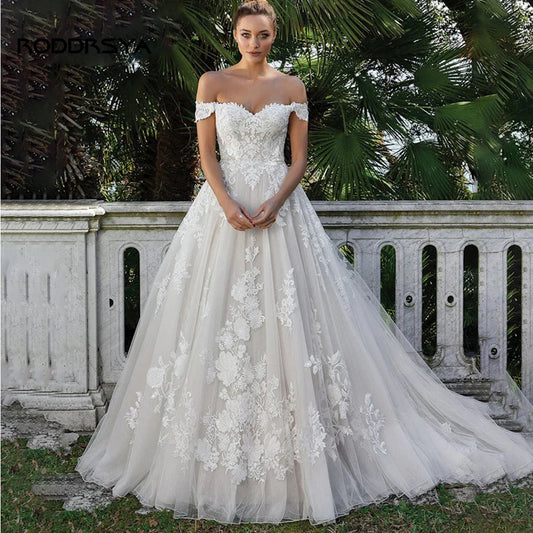 RODDRSYA Elegant A-line Lace Wedding Dresses For Women Appliques Off-Shoulder Bridal Gown Backless Sweep Train Vestidos De Noiva-payinti